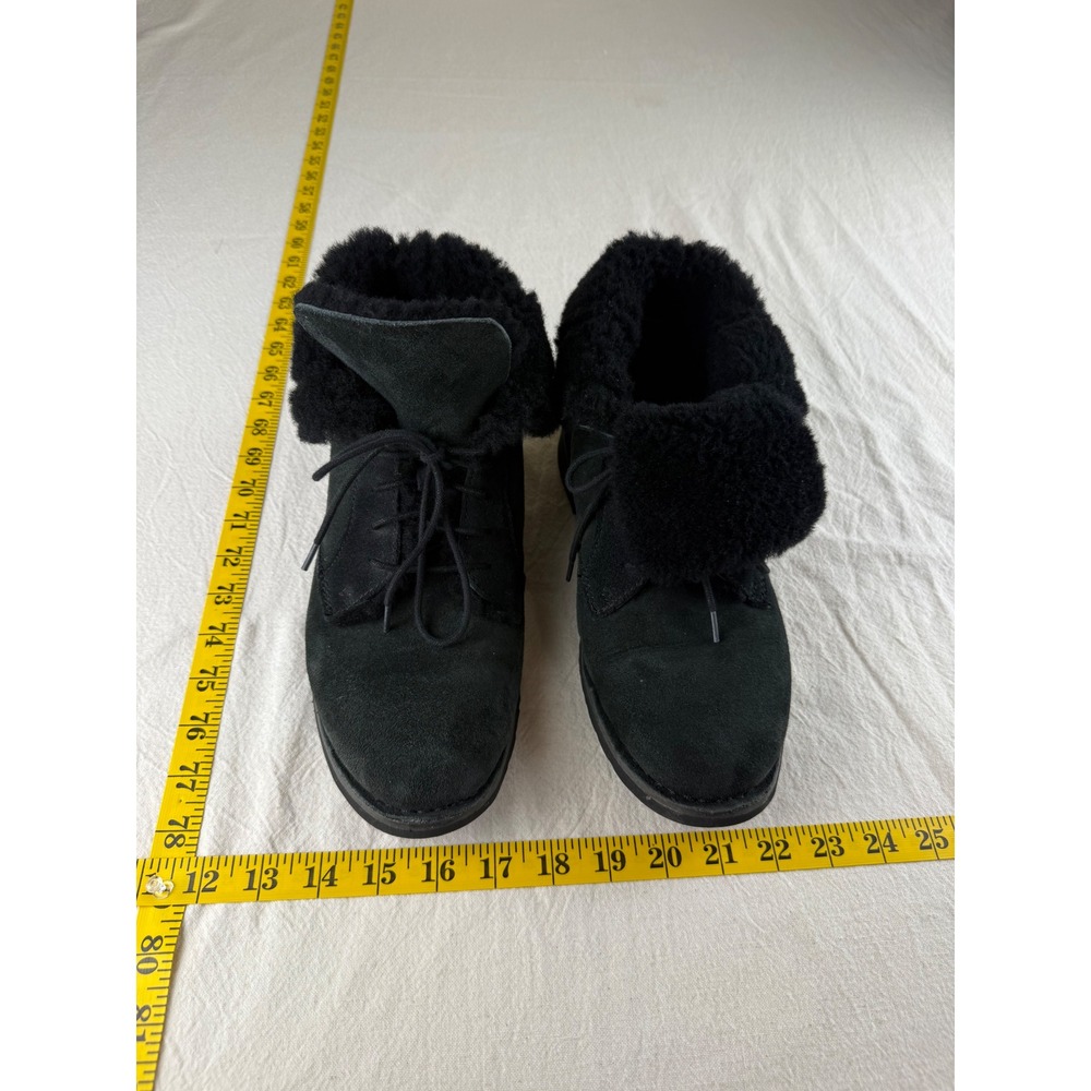UGG Ankle Boots Women 8.5 Black Suede Shearling Lace Up Winter